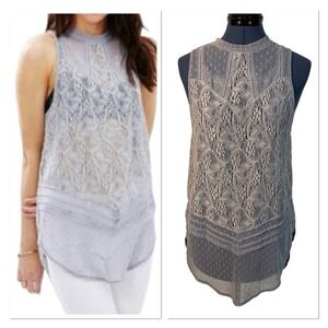 Free People Maise Modern Mesh Lace Tunic Sleeveless Sheer Purple Coquette Boho S